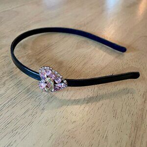 Juicy Couture Headband - Black Band with Pink Rhinestones Heart